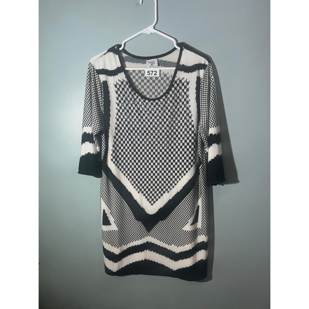 Mad Style Black White Houndstooth Rhinestone Mini Dress 3/4 Sleeve